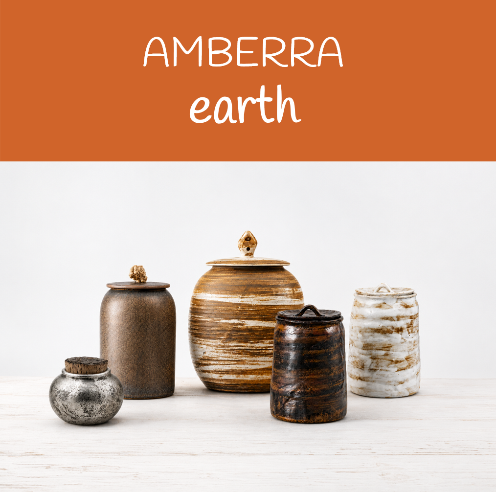 Rustic earth colored ceramic pet urns from the amberra earth collection 
