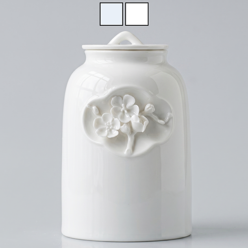Elegant white and cloud blue ceramic porcelain large 1.3 liter animal pet urn with floral design