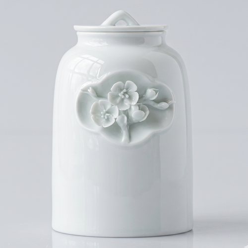 Elegant white cloud blue ceramic porcelain large 1.3 liter animal pet urn with floral design