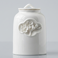 Elegant white ceramic porcelain large 1.3 liter animal pet urn with floral design