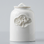 Elegant white ceramic porcelain large 1.3 liter animal pet urn with floral design