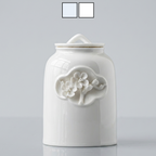 Elegant white cloud blue ceramic porcelain medium 0.7 liter dog, cat and other animal pet urn with floral design