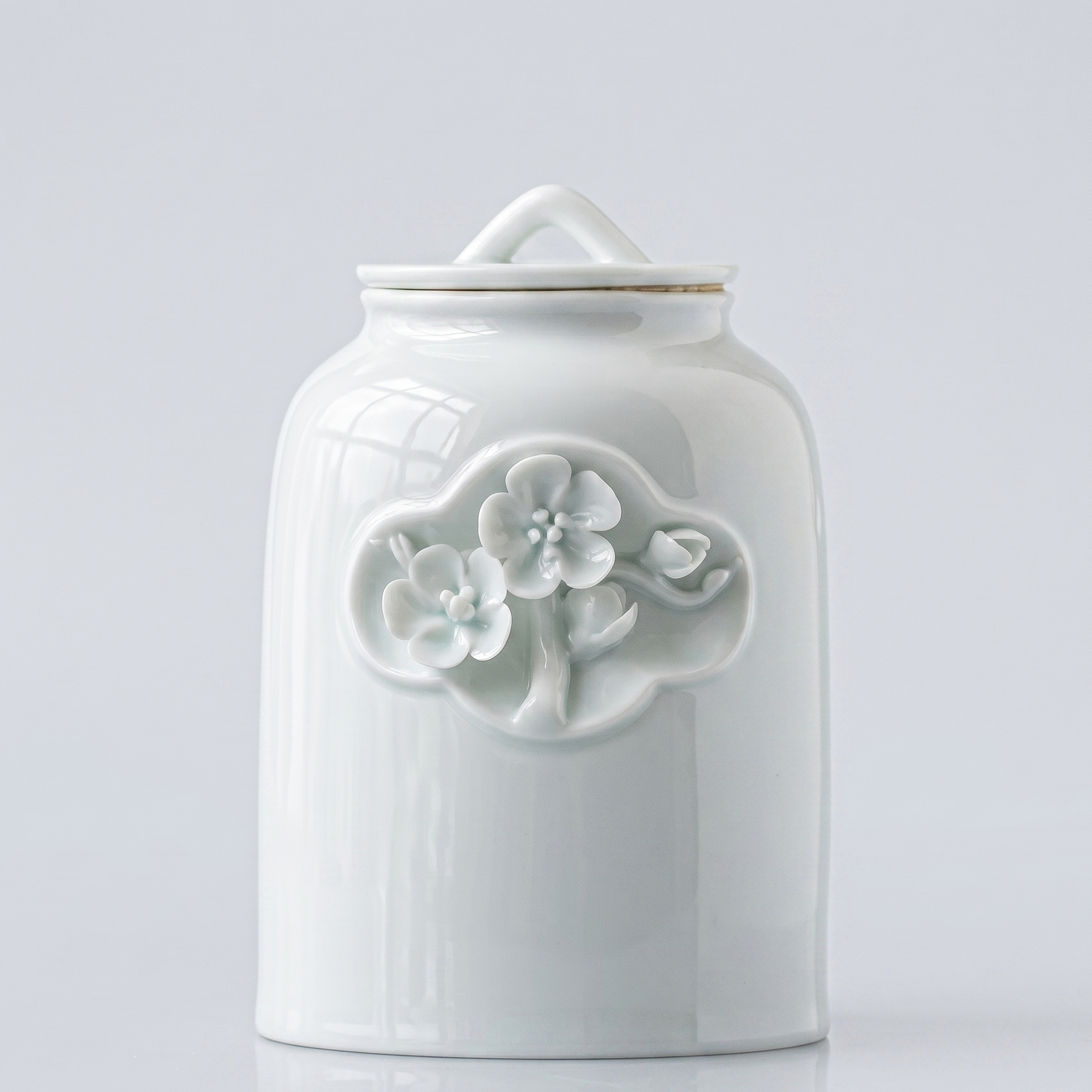 Elegant white cloud blue ceramic porcelain medium 0.7 liter dog, cat and other animal pet urn with floral design