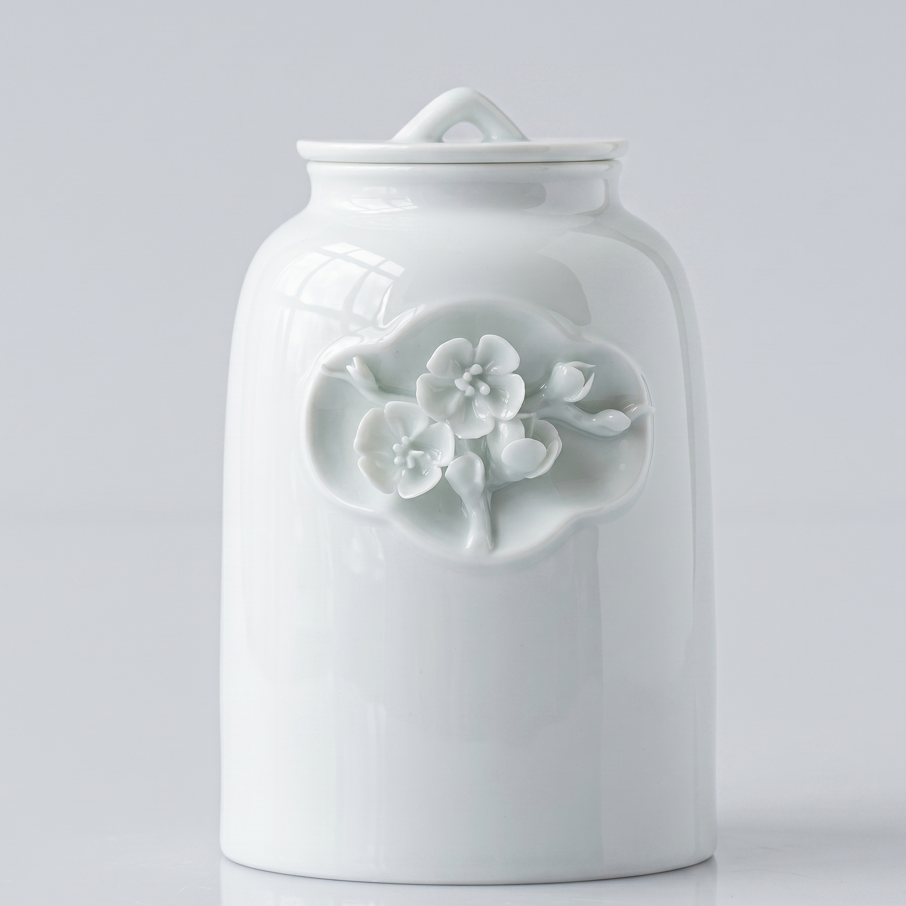Elegant white cloud blue ceramic porcelain large 1.3 liter animal pet urn with floral design