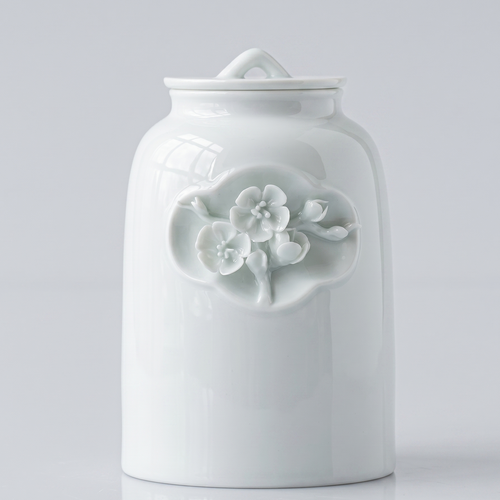 Elegant white cloud blue ceramic porcelain large 1.3 liter animal pet urn with floral design