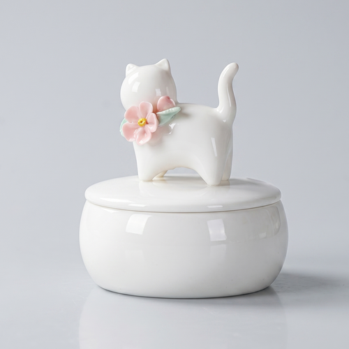 Beautiful small Amberra ceramic porcelain white urn to store the ashes of cat and keep the memory alive