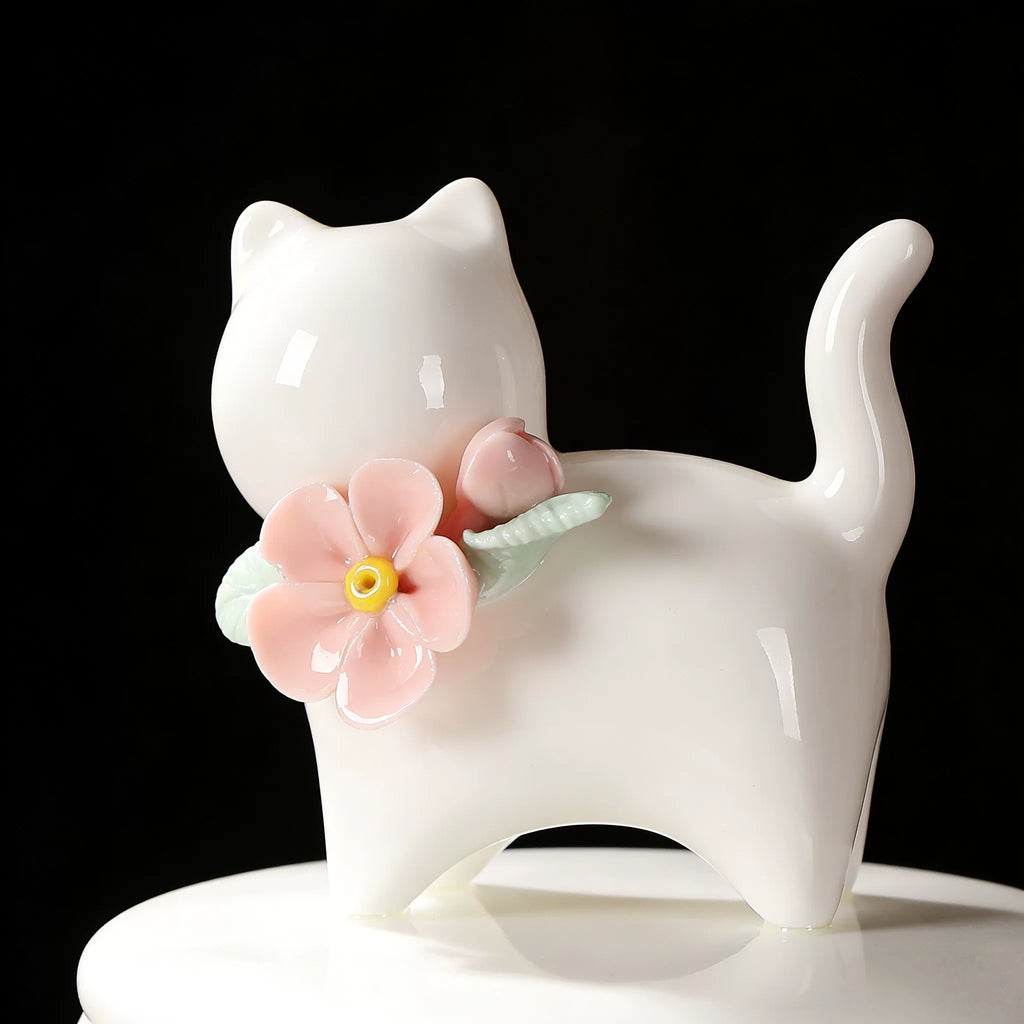 Beautiful small Amberra ceramic porcelain white urn to store the ashes of cat and keep the memory alive