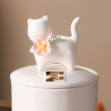 Beautiful small medium Amberra ceramic porcelain white urn to store the ashes of cat and keep the memory alive