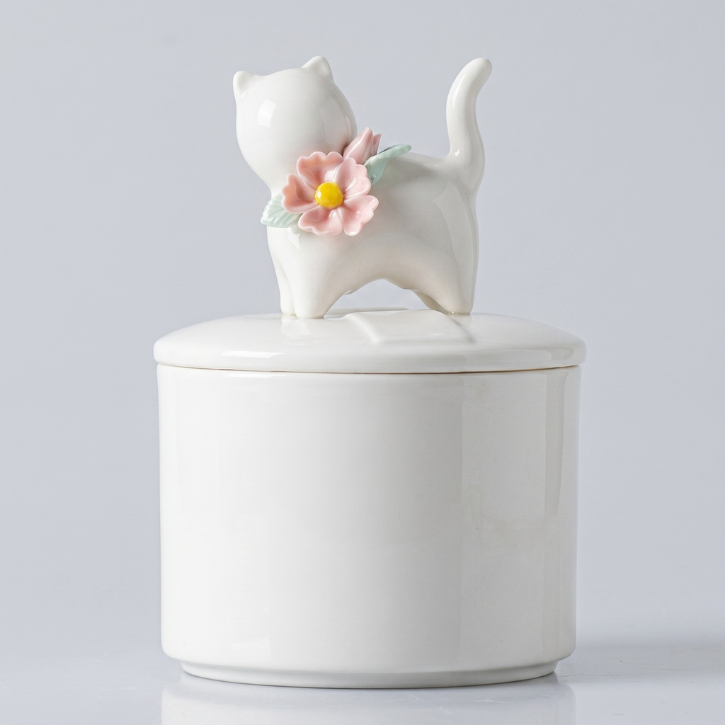Beautiful small medium Amberra ceramic porcelain white urn to store the ashes of cat and keep the memory alive
