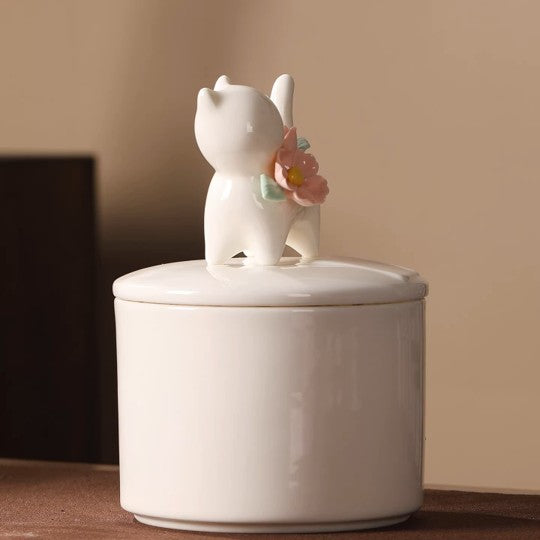 Beautiful small medium Amberra ceramic porcelain white urn to store the ashes of cat and keep the memory alive