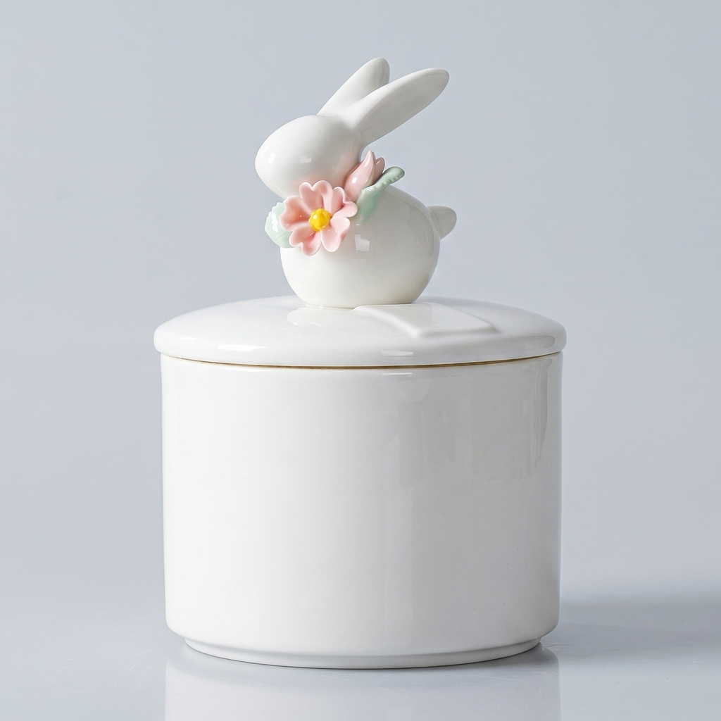 Beautiful small medium Amberra ceramic porcelain white urn to store the ashes of your bunny rabbit and keep the memory alive