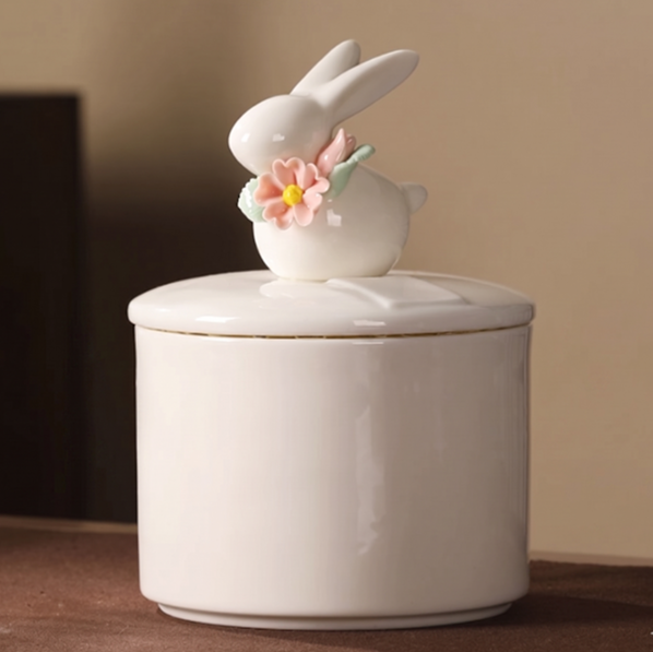 Beautiful small medium Amberra ceramic porcelain white urn to store the ashes of your bunny rabbit and keep the memory alive