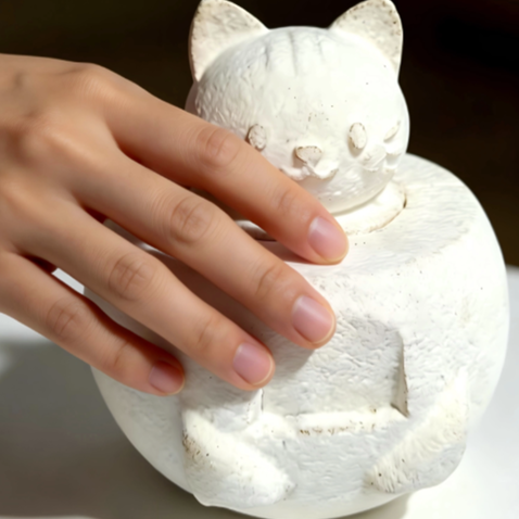 White-grey mycelium mushroom textured 100% biodegradable pet ash urn for your cat