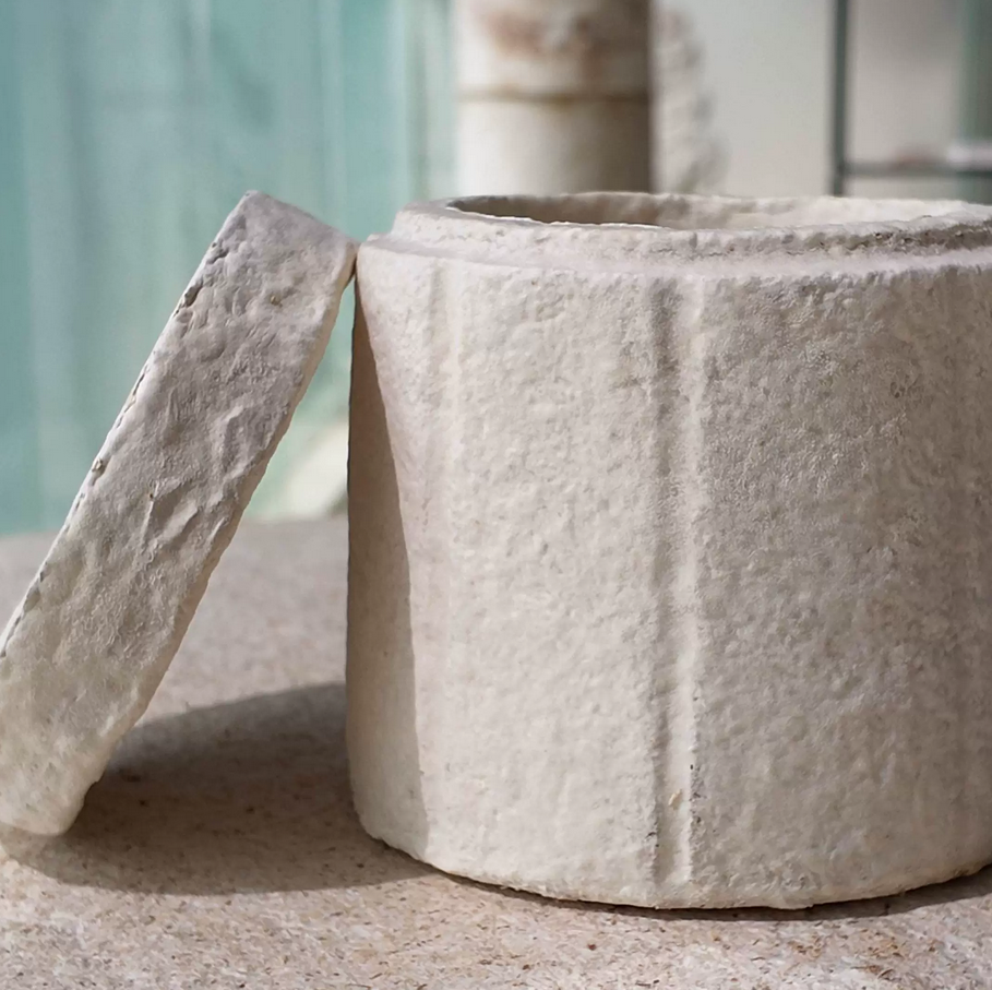 White-grey mycelium mushroom textured 100% biodegradable pet ash urn for your cat or dog or other pet