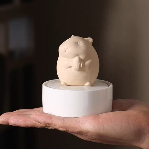 Beautiful small white porcelain ceramic hamster urn 