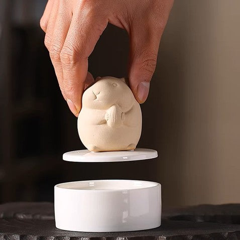 Beautiful small white porcelain ceramic hamster urn open lid