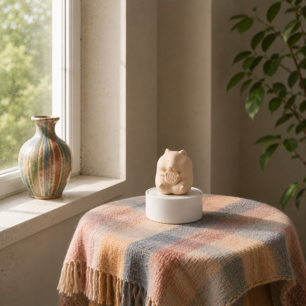 Nino Ceramic Hamster Urn in living room