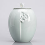 Beautiful cloud-blue ceramic porcelain animal pet urn with floral design