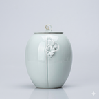 Beautiful large cloud-blue ceramic porcelain 2 liter ceramic animal pet urn with floral design