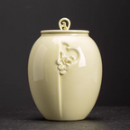 Beautiful large beige ceramic porcelain 2 liter ceramic animal pet urn with floral design