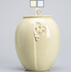 Beautiful extra-large cream-colored ceramic porcelain 3.3 liter animal pet urn with floral design