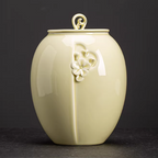 Beautiful extra-large beige ceramic porcelain 3.3 liter animal pet urn with floral design