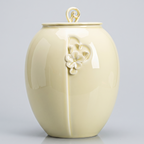 Beautiful extra-large cream-colored ceramic porcelain 3.3 liter animal pet urn with floral design