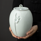 Beautiful extra-large cloud-blue ceramic porcelain 3.3 liter animal pet urn with floral design