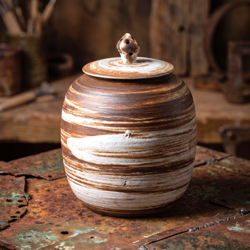 Rustic large artisanal hand-made stoneware ceramic pet urn