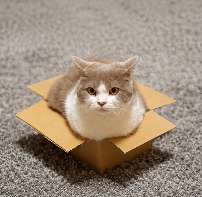 Cat sitting inside a cardboard