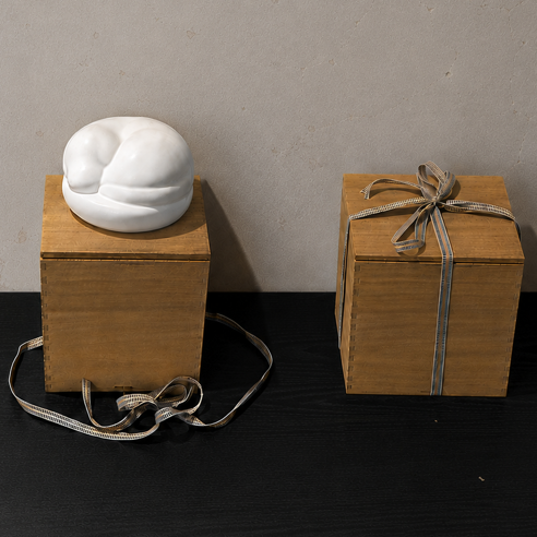 Amberra pet urn wooden boxes getting ready for shipping with example mews cat urn