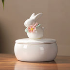 Beautiful small Amberra ceramic porcelain white urn to store the ashes of your bunny rabbit and keep the memory alive