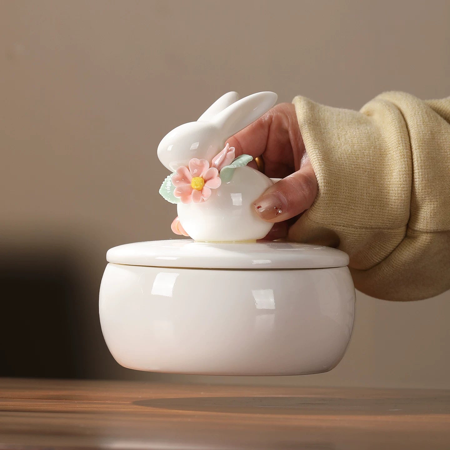 Beautiful small Amberra ceramic porcelain white urn to store the ashes of your bunny rabbit and keep the memory alive